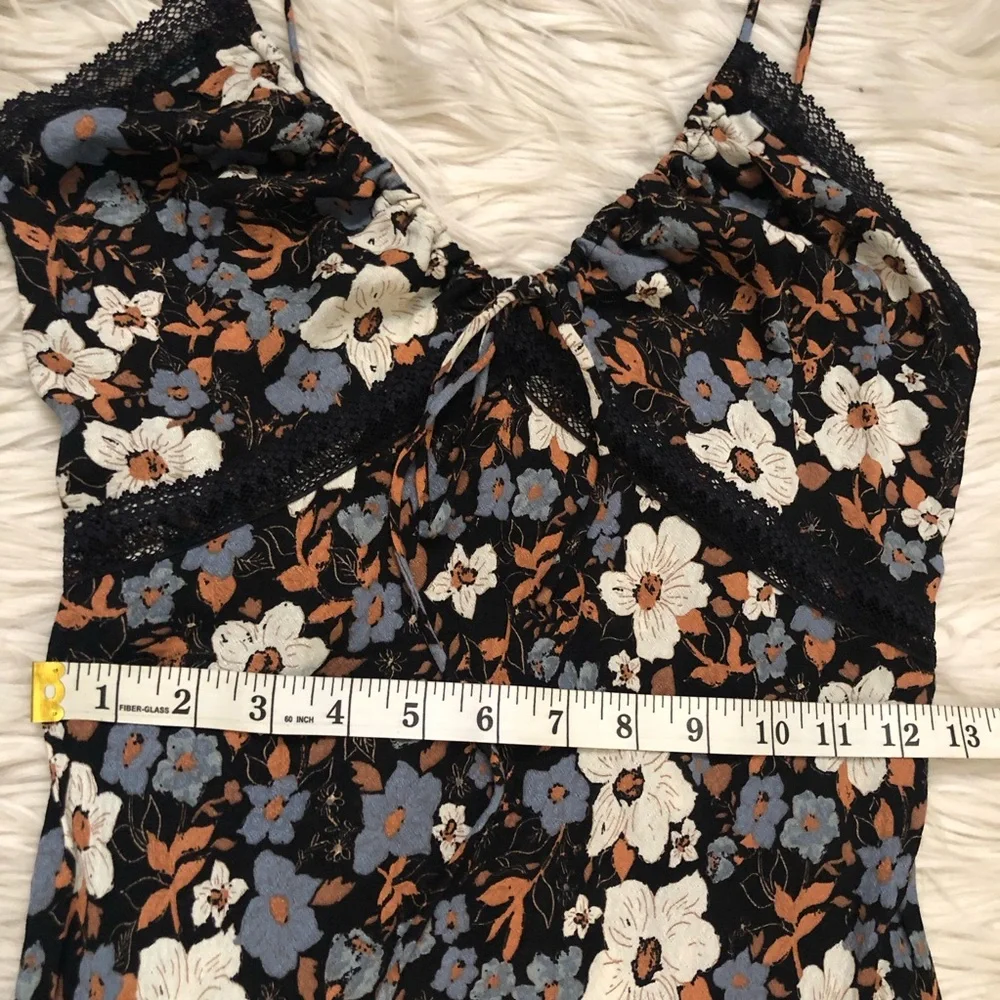 Free People All I Wanted Lace Floral Ditsy Black Brown Maxi Slip Dress size S